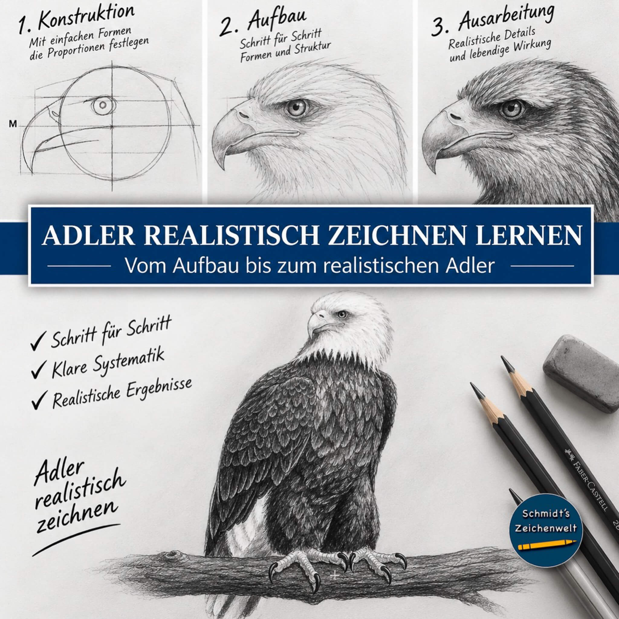 Zeichenkurs Adler realistisch zeichnen Akademie Schmidt's Zeichenwelt