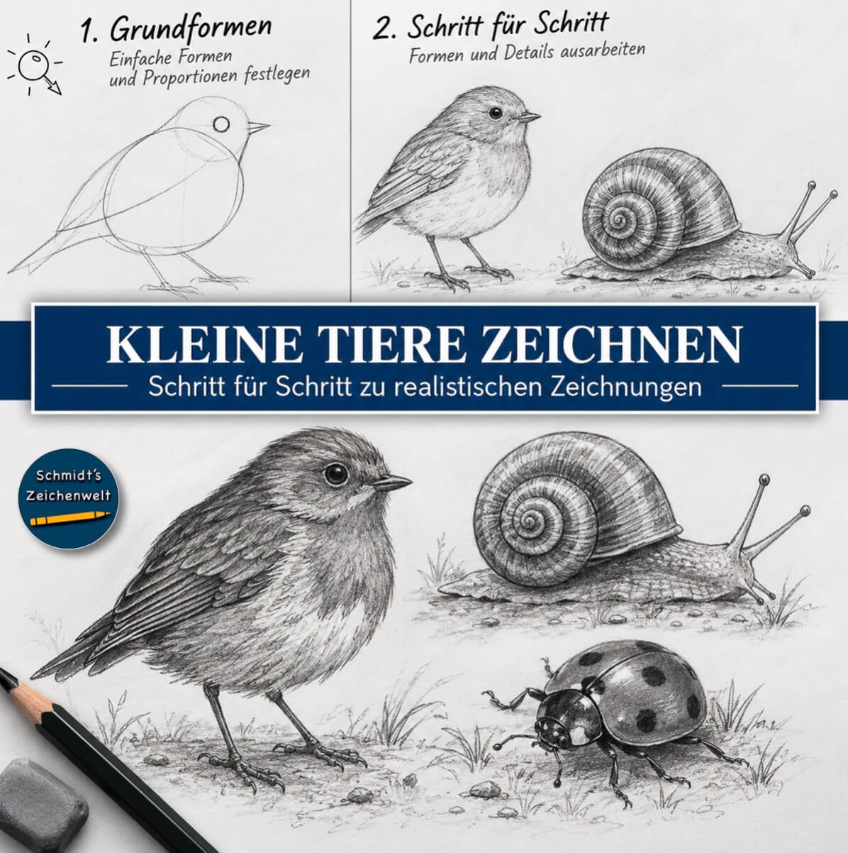 Zeichenkurs Kleine Tiere zeichnen, Akademie Schmidt's Zeichenwelt-Mitgliedschaft