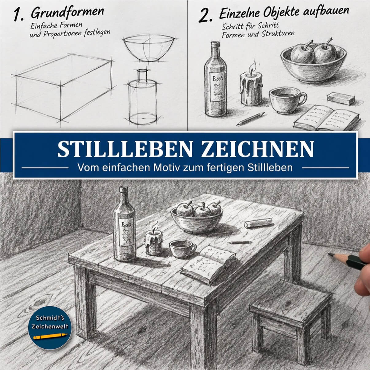Zeichenkurs Stillleben zeichnen Akademie Schmidt's Zeichenwelt 